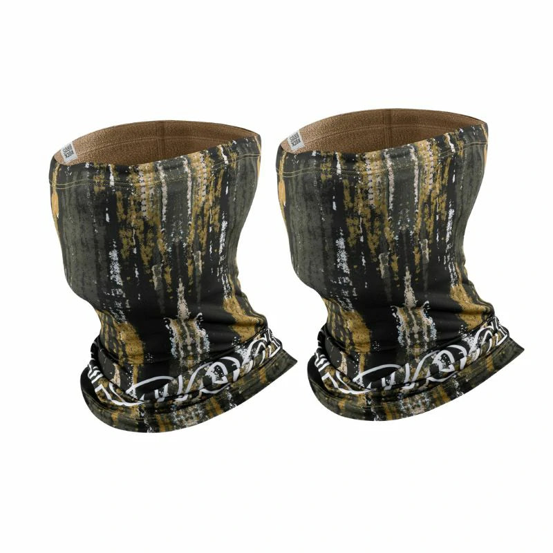 Two patterned neck gaiters on a white background #Color_Brown Color2_Brown2