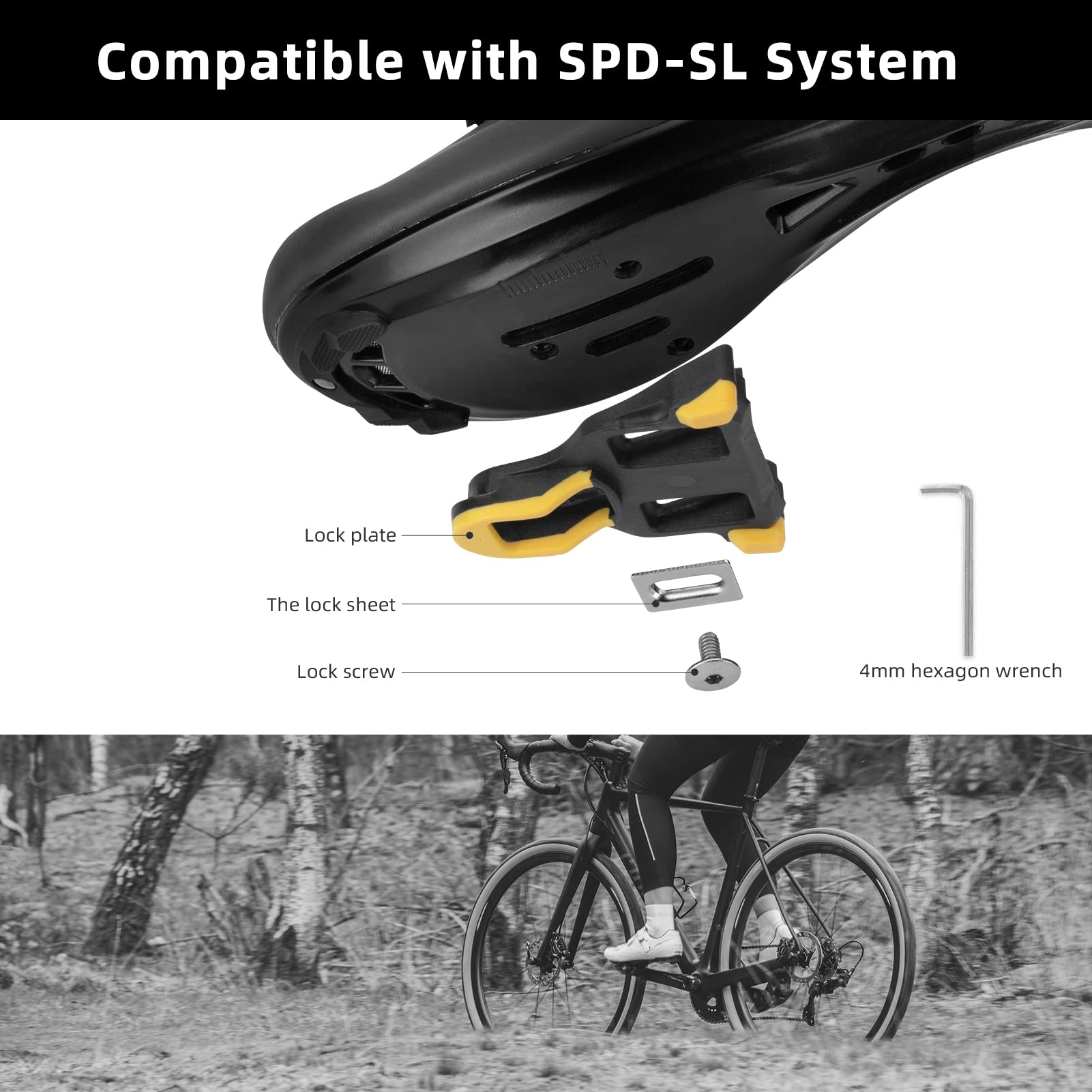 ROCKBROS Lightweight Clipless Pedals with Cleats Compatible with SPD-SL - ROCKBROS