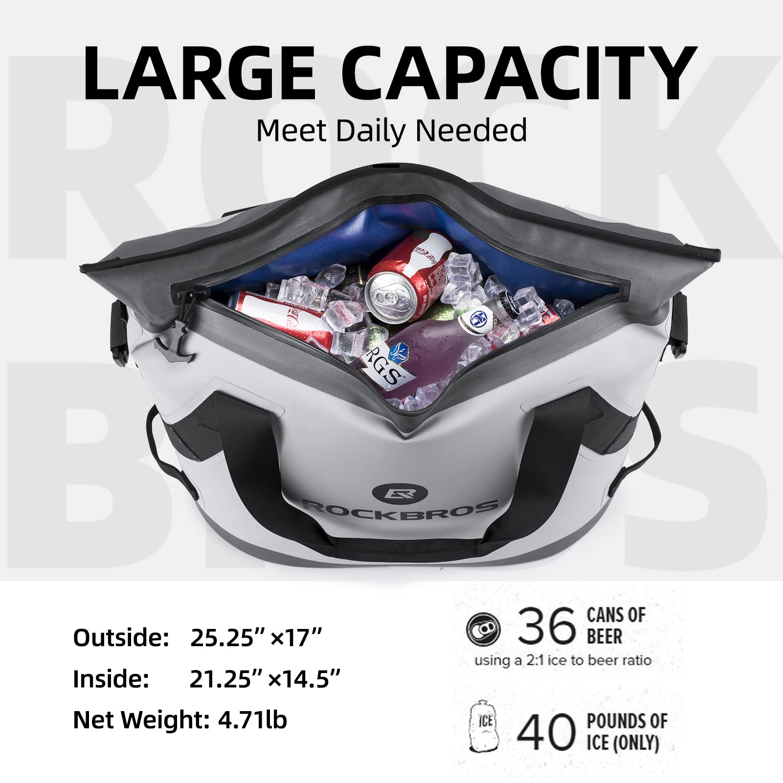 ROCKBROS Soft Cooler Insulated Leak Proof Cooler Bag Portable 36 Can - ROCKBROS