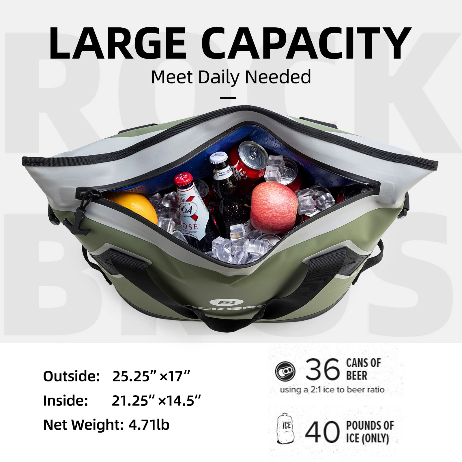 ROCKBROS Soft Cooler Insulated Leak Proof Cooler Bag Portable 36 Can - ROCKBROS