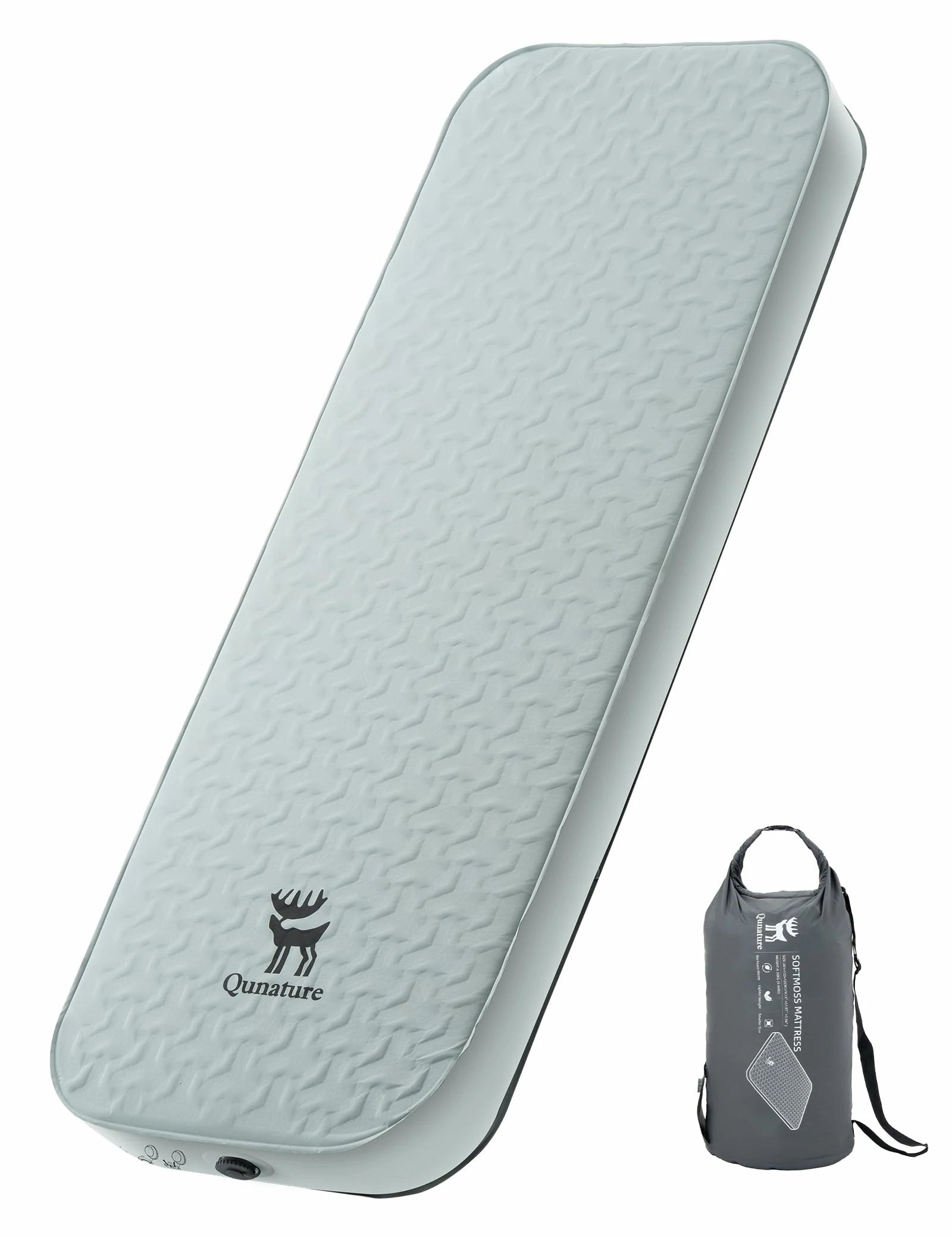Light gray inflatable mattress with a carrying bag on a white background #Color_Green Size_Single
