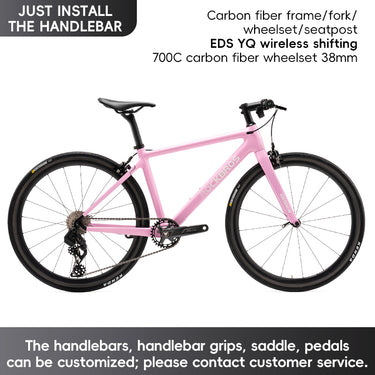 ROCKBROS T700 Carbon Fiber Aerodynamic Flat Road Bike V-brake Leisure City Bike Pink White