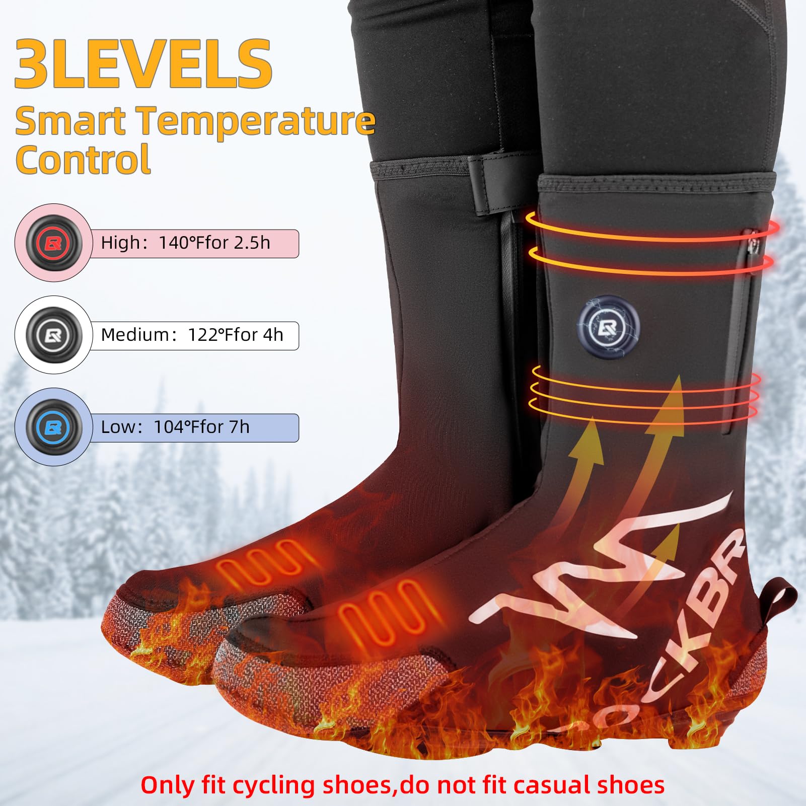 ROCKBROS Heated Cycling Shoe Covers with 5000mAh Battery Water-Resistant - ROCKBROS