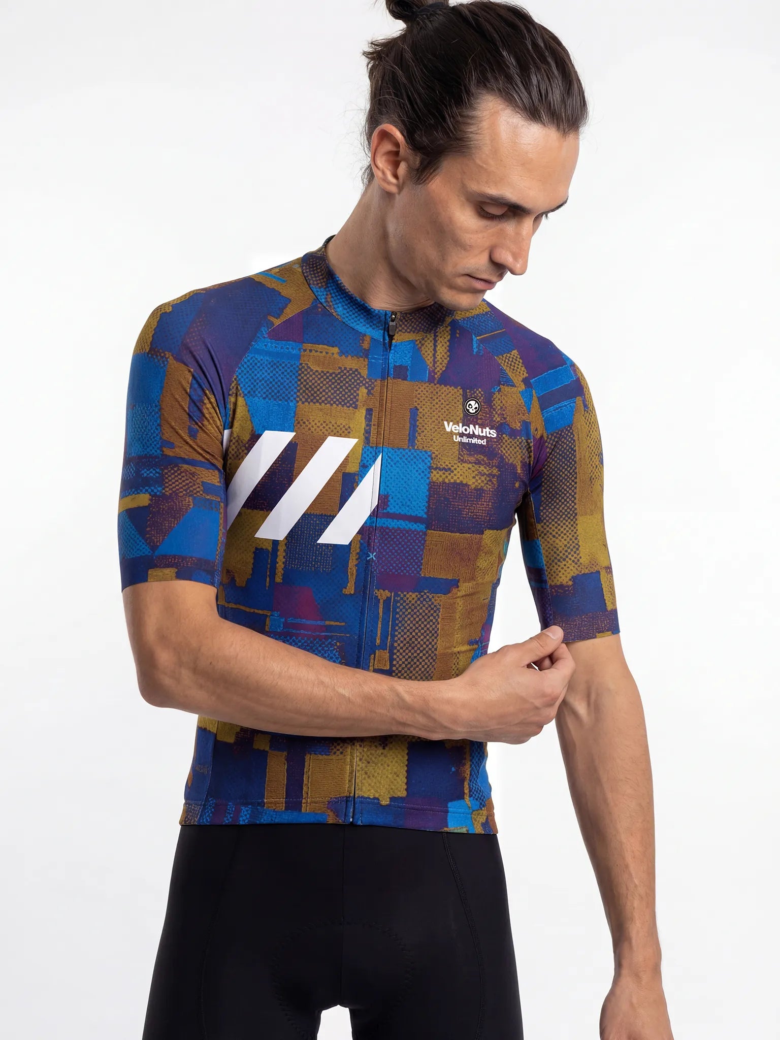 Men's Cycling Jersey Terrain Blocks#Type_Cobalt Rust Blocks