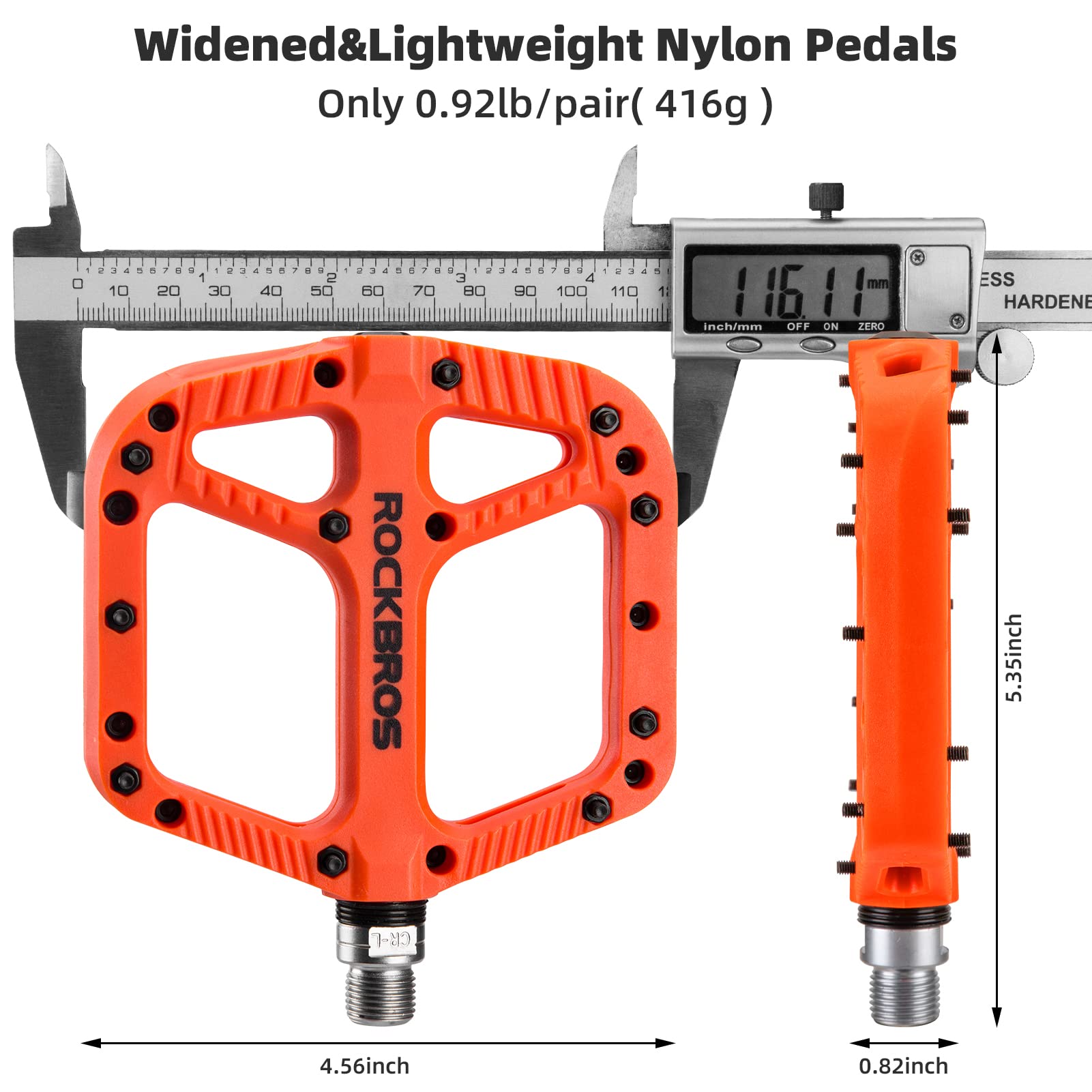 ROCKBROS Mountain Bike Pedals Nylon Composite Bearing 9/16" MTB Bicycle Pedals with Wide Flat Platform - ROCKBROS