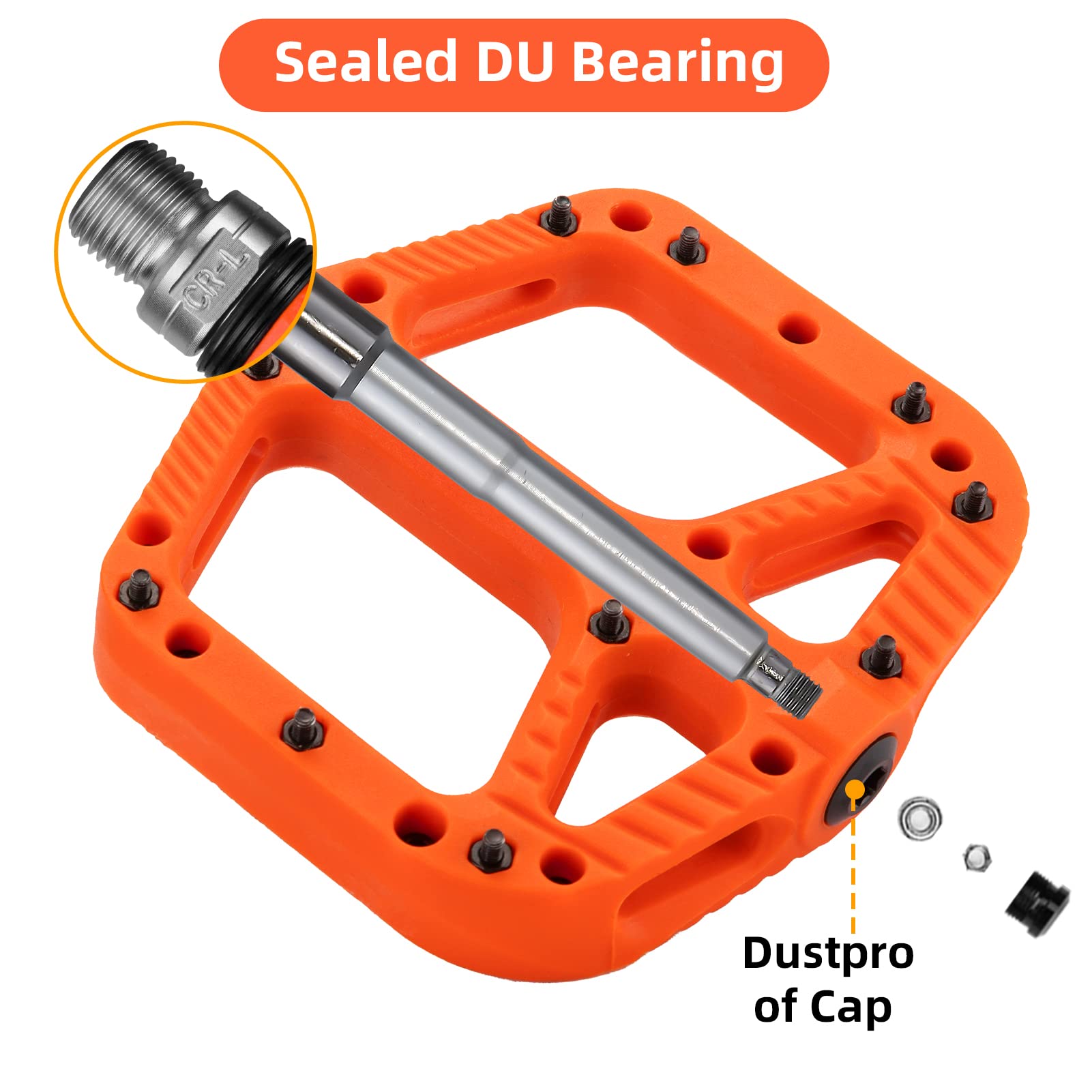 ROCKBROS Mountain Bike Pedals Nylon Composite Bearing 9/16" MTB Bicycle Pedals with Wide Flat Platform - ROCKBROS
