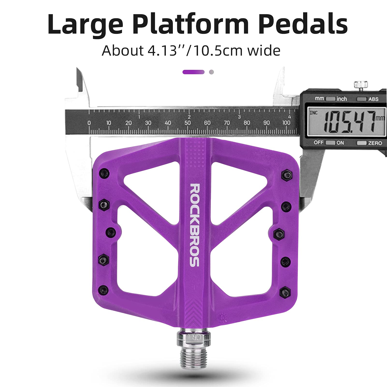 ROCKBROS Mountain Bike Pedals Lightweight Nylon DU Bearing 9/16" MTB Flat Bike Pedals - ROCKBROS