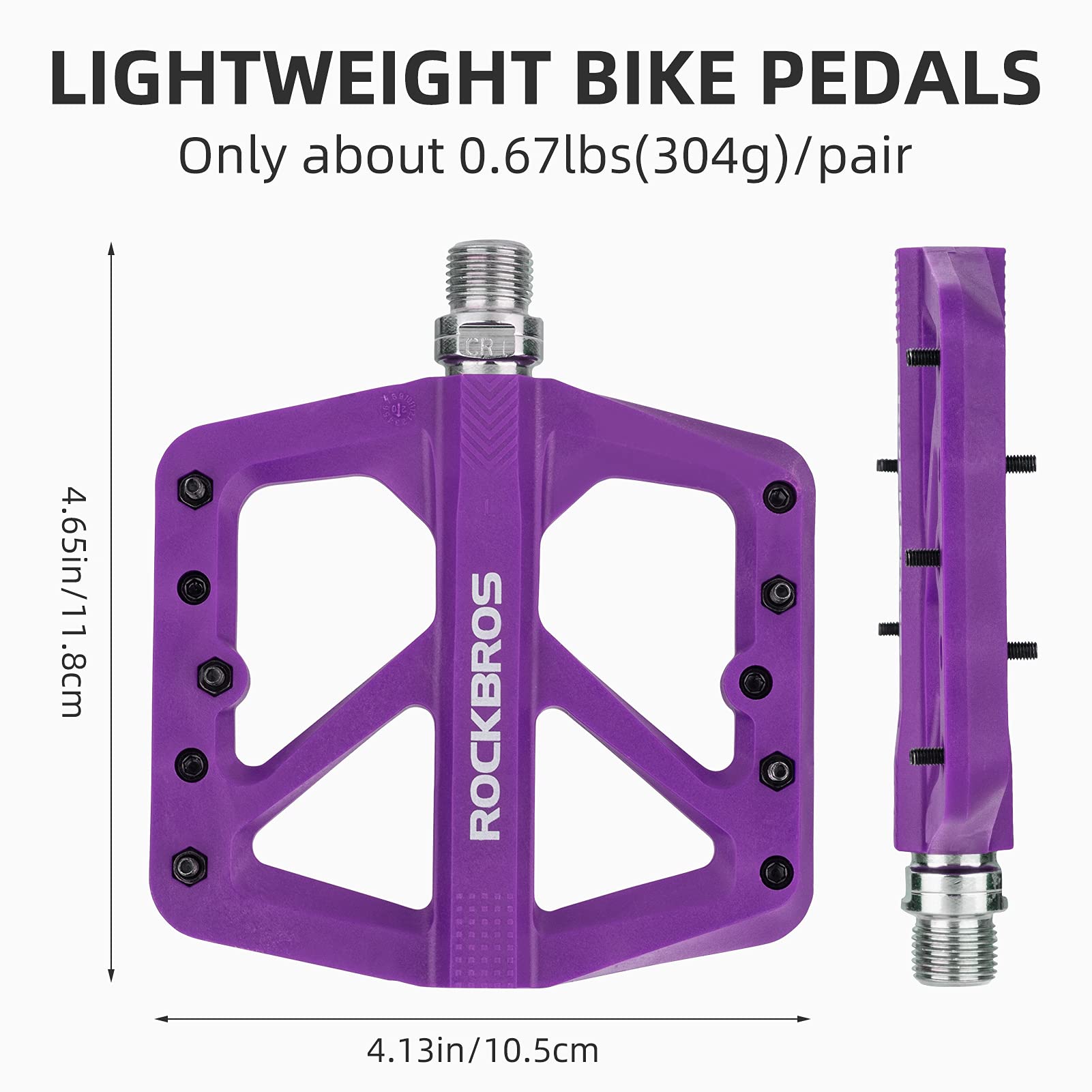 ROCKBROS Mountain Bike Pedals Lightweight Nylon DU Bearing 9/16" MTB Flat Bike Pedals - ROCKBROS