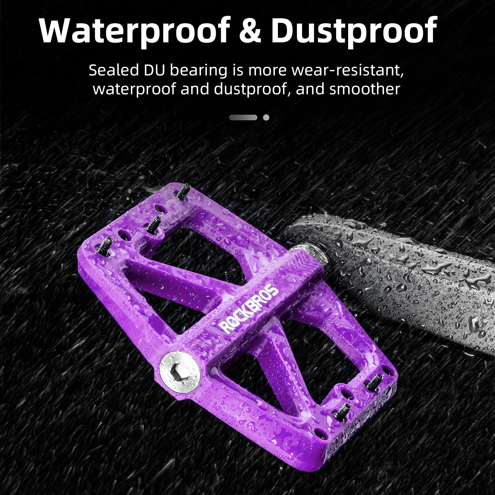 ROCKBROS Mountain Bike Pedals Lightweight Nylon DU Bearing 9/16" MTB Flat Bike Pedals - ROCKBROS
