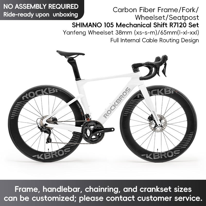 ROCKBROS T700 Carbon Fiber Aerodynamic Road Bike 105 Electronic Shifting Disc Brakes  Black White