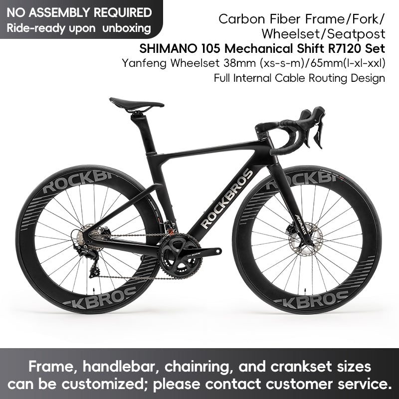 ROCKBROS T700 Carbon Fiber Aerodynamic Road Bike 105 Electronic Shifting Disc Brakes  Black White
