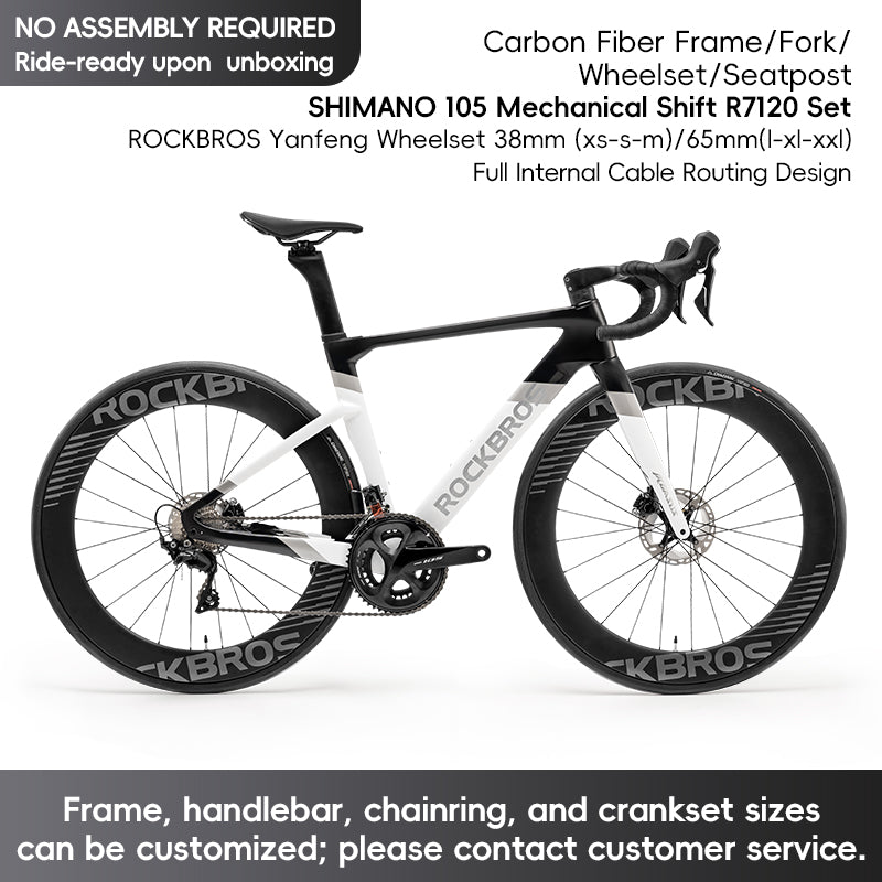 ROCKBROS T700 Carbon Fiber Aerodynamic Road Bike 105 Electronic Shifting  Disc Brakes Black silver white