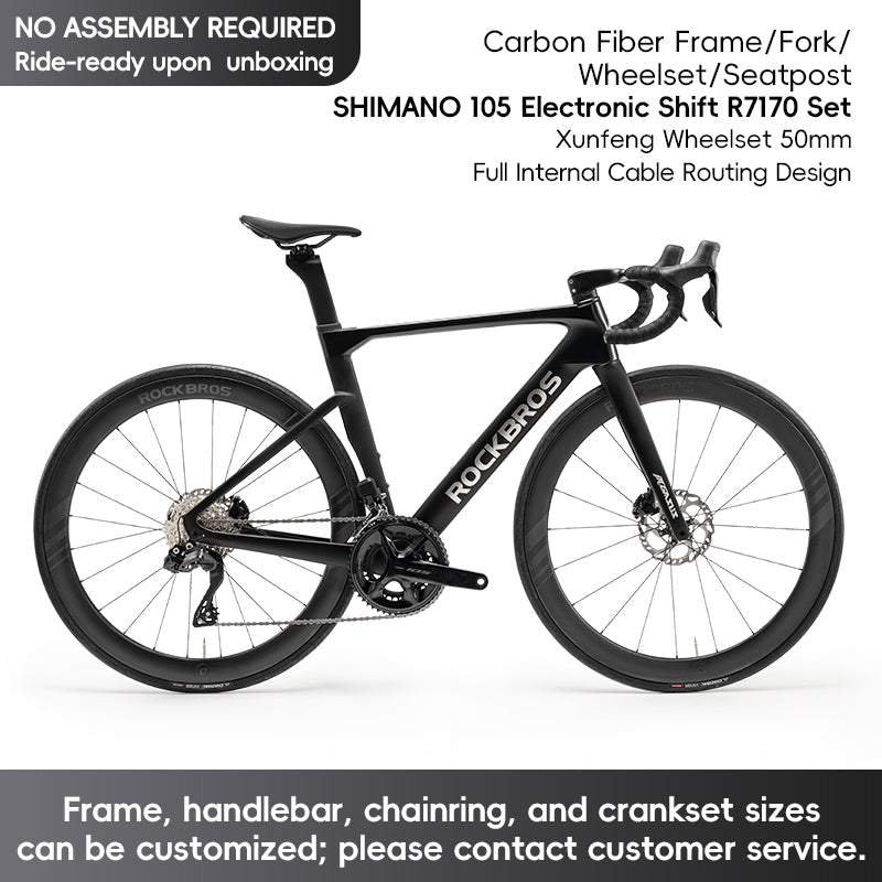 ROCKBROS T700 Carbon Fiber Aerodynamic Road Bike 105 Electronic Shifting Disc Brakes  Black White