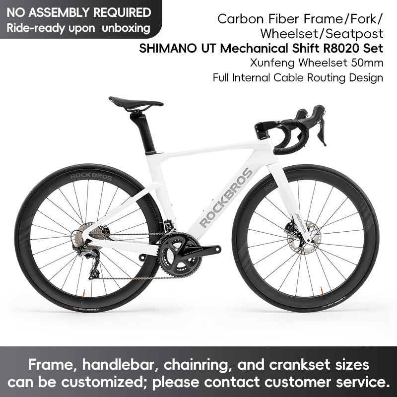 ROCKBROS T700 Carbon Fiber Aerodynamic Road Bike 105 Electronic Shifting Disc Brakes  Black White
