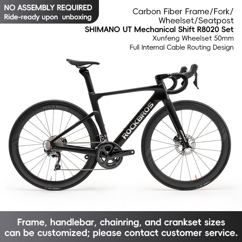 ROCKBROS T700 Carbon Fiber Aerodynamic Road Bike 105 Electronic Shifting Disc Brakes  Black White