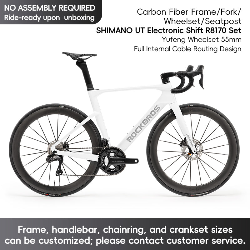 ROCKBROS T700 Carbon Fiber Aerodynamic Road Bike 105 Electronic Shifting Disc Brakes  Black White