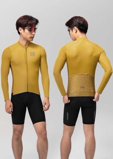 ROAD TO SKY Men's Cycling Long Sleeve Jersey ¢ò Yellow-Brown
