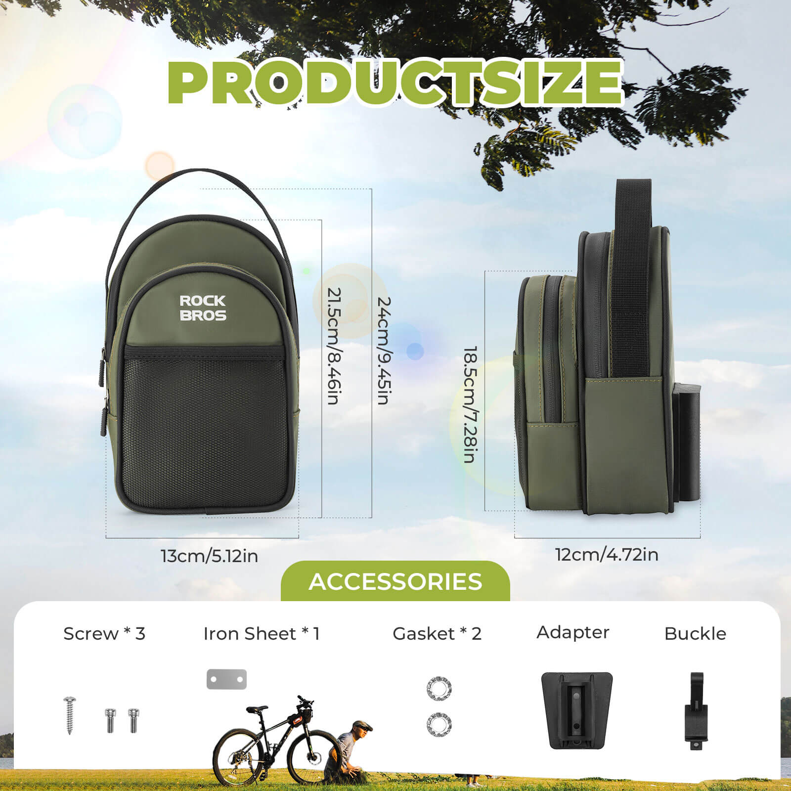 ROCKBROS Front Hanger Bag 1.8L – The Ultimate Storage Upgrade for Your Folding Bike!​ #Color_Green