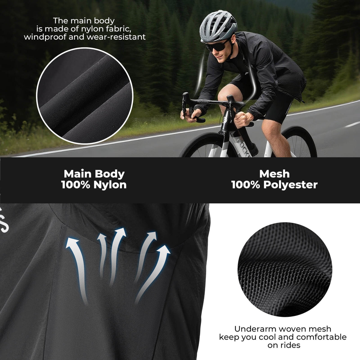 windbreaker mountainbike ROCKBROS Long-Seeved Cycling Windbreaker Jacket Foldable, Brown / 4XL