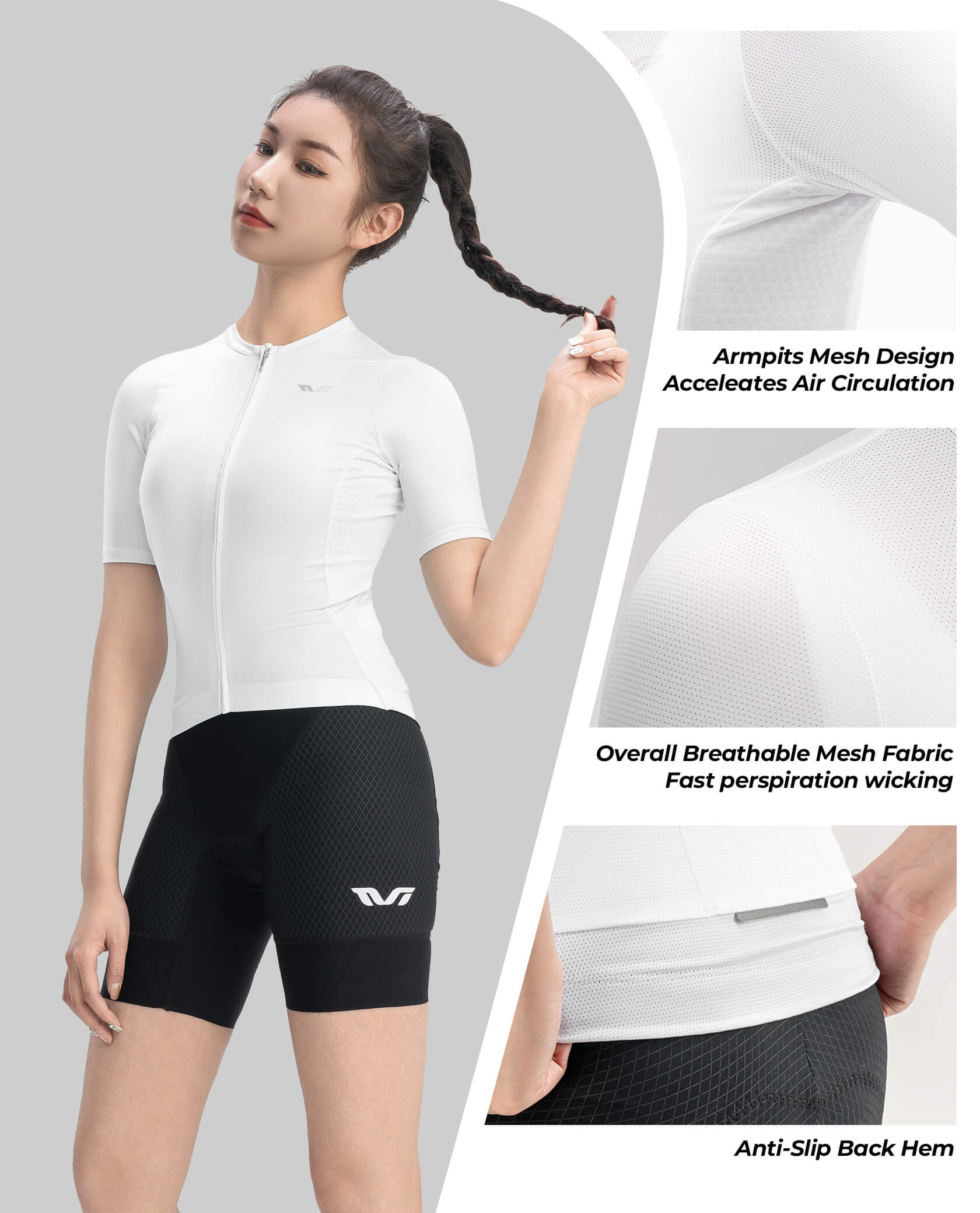 ROCKBROS women's TVI solid color short-sleeve cycling jersey
#Color_White