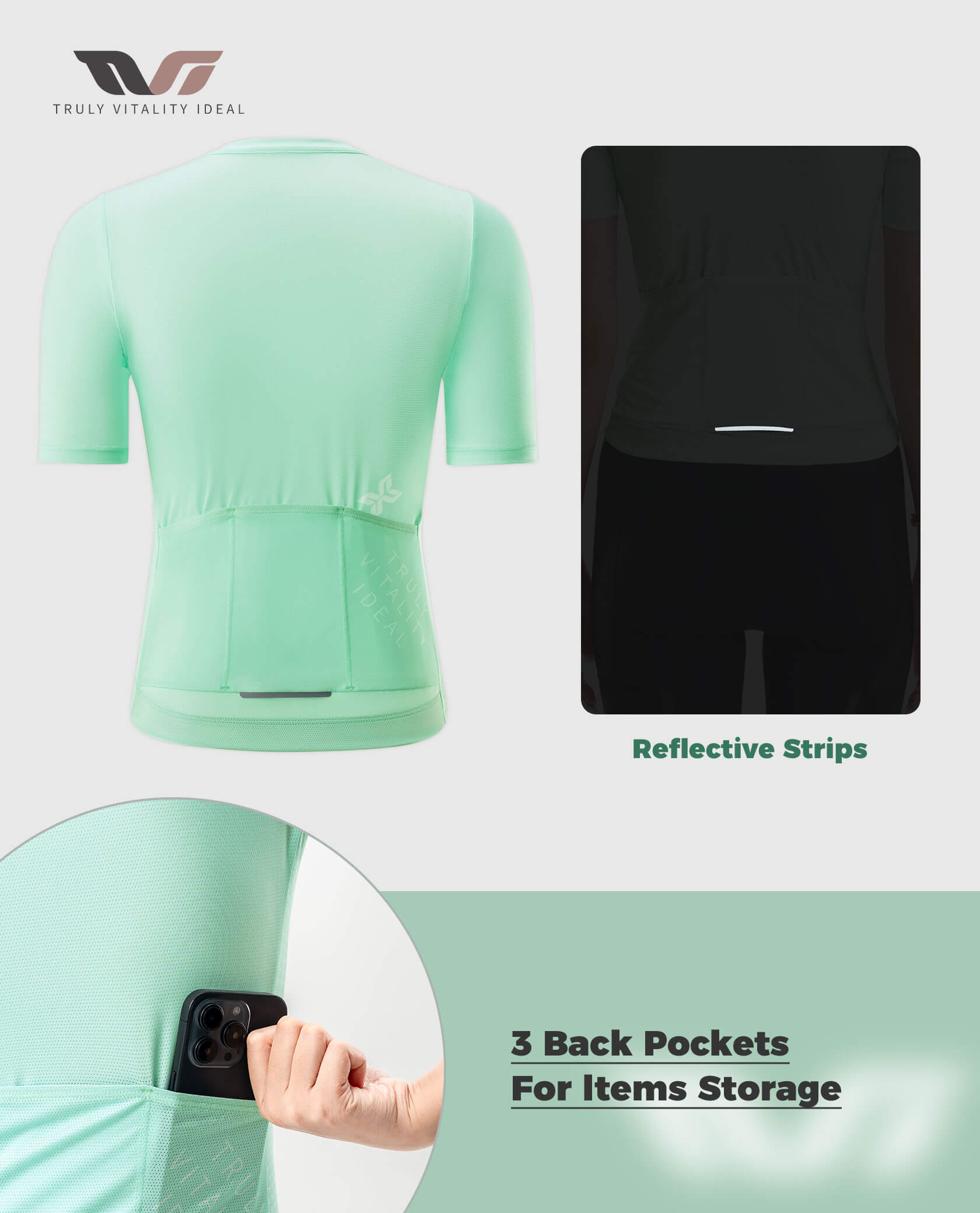 ROCKBROS women's TVI solid color short-sleeve cycling jersey
#Color_Mint Green