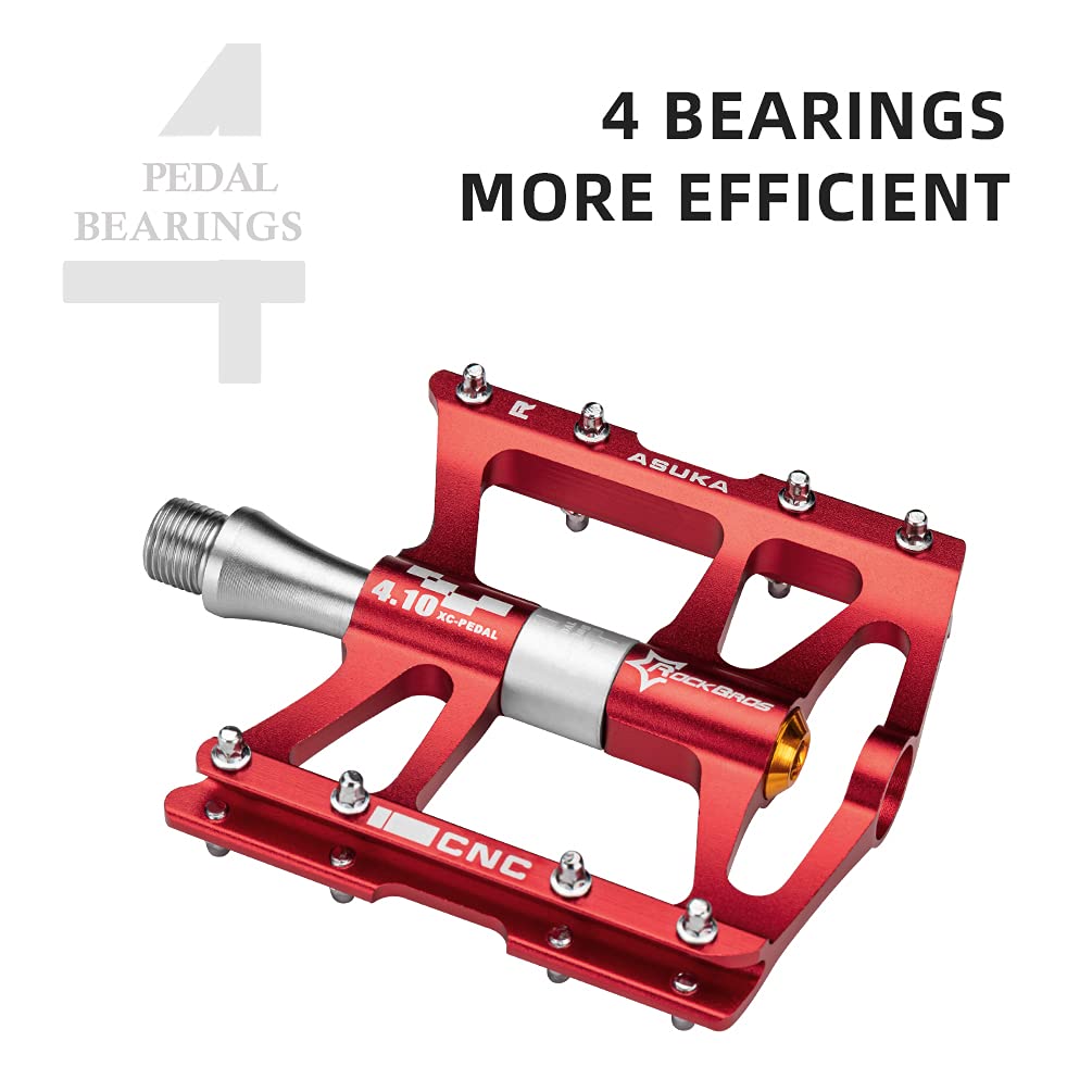 ROCKBROS 4 Bearings Mountain MTB Bike Pedals Platform Flat Aluminum Alloy 9/16" - ROCKBROS