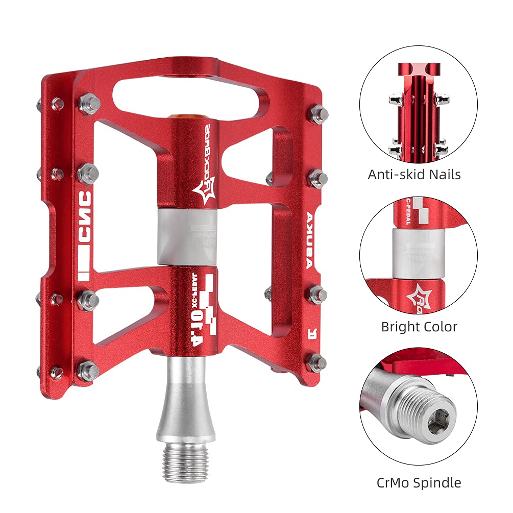 ROCKBROS 4 Bearings Mountain MTB Bike Pedals Platform Flat Aluminum Alloy 9/16" - ROCKBROS