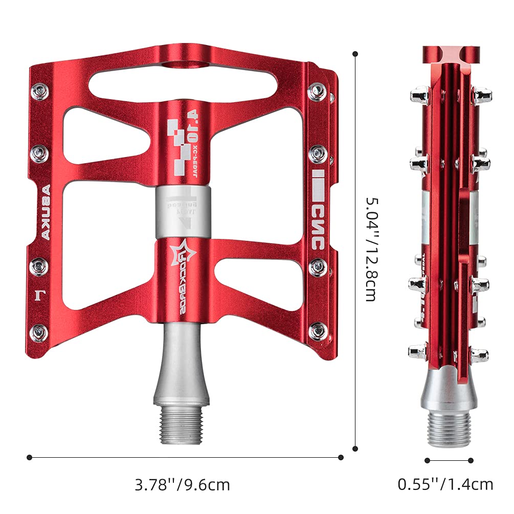 ROCKBROS 4 Bearings Mountain MTB Bike Pedals Platform Flat Aluminum Alloy 9/16" - ROCKBROS