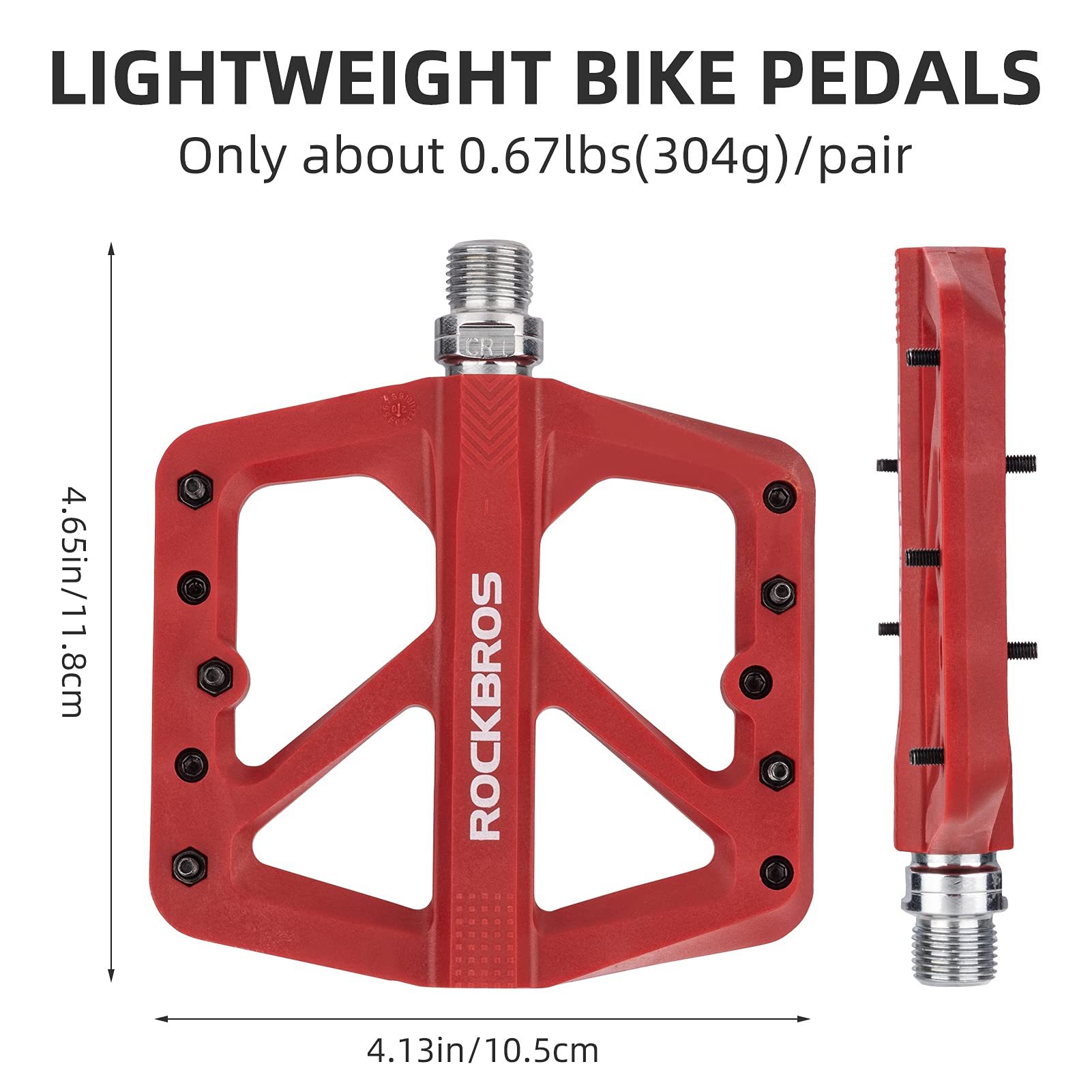 ROCKBROS Mountain Bike Pedals Lightweight Nylon DU Bearing 9/16" MTB Flat Bike Pedals - ROCKBROS