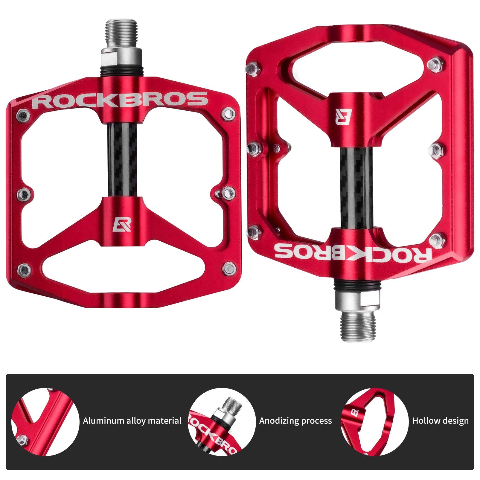 ROCKBROS Mountain MTB Bike Flat 9/16 Lightweight Carbon Fiber Sealed Bearing Pedals - ROCKBROS