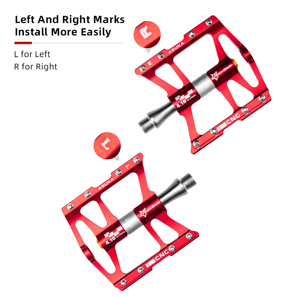 ROCKBROS 4 Bearings Mountain MTB Bike Pedals Platform Flat Aluminum Alloy 9/16" - ROCKBROS