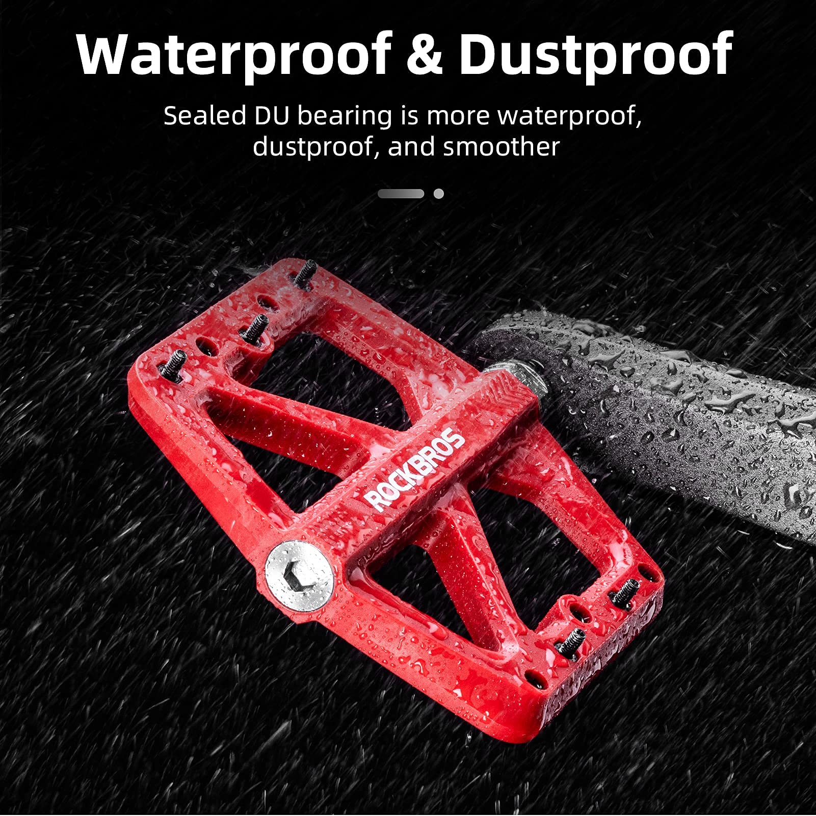 ROCKBROS Mountain Bike Pedals Lightweight Nylon DU Bearing 9/16" MTB Flat Bike Pedals - ROCKBROS