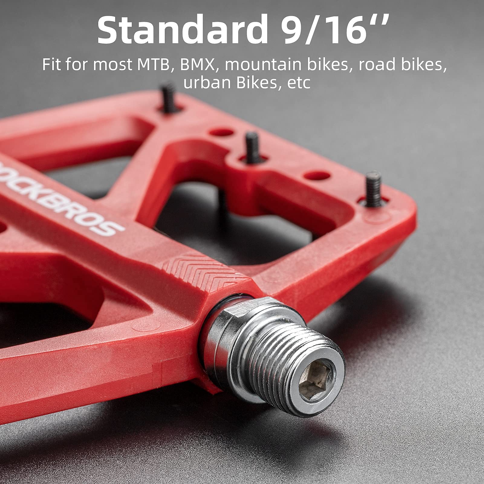 ROCKBROS Mountain Bike Pedals Lightweight Nylon DU Bearing 9/16" MTB Flat Bike Pedals - ROCKBROS