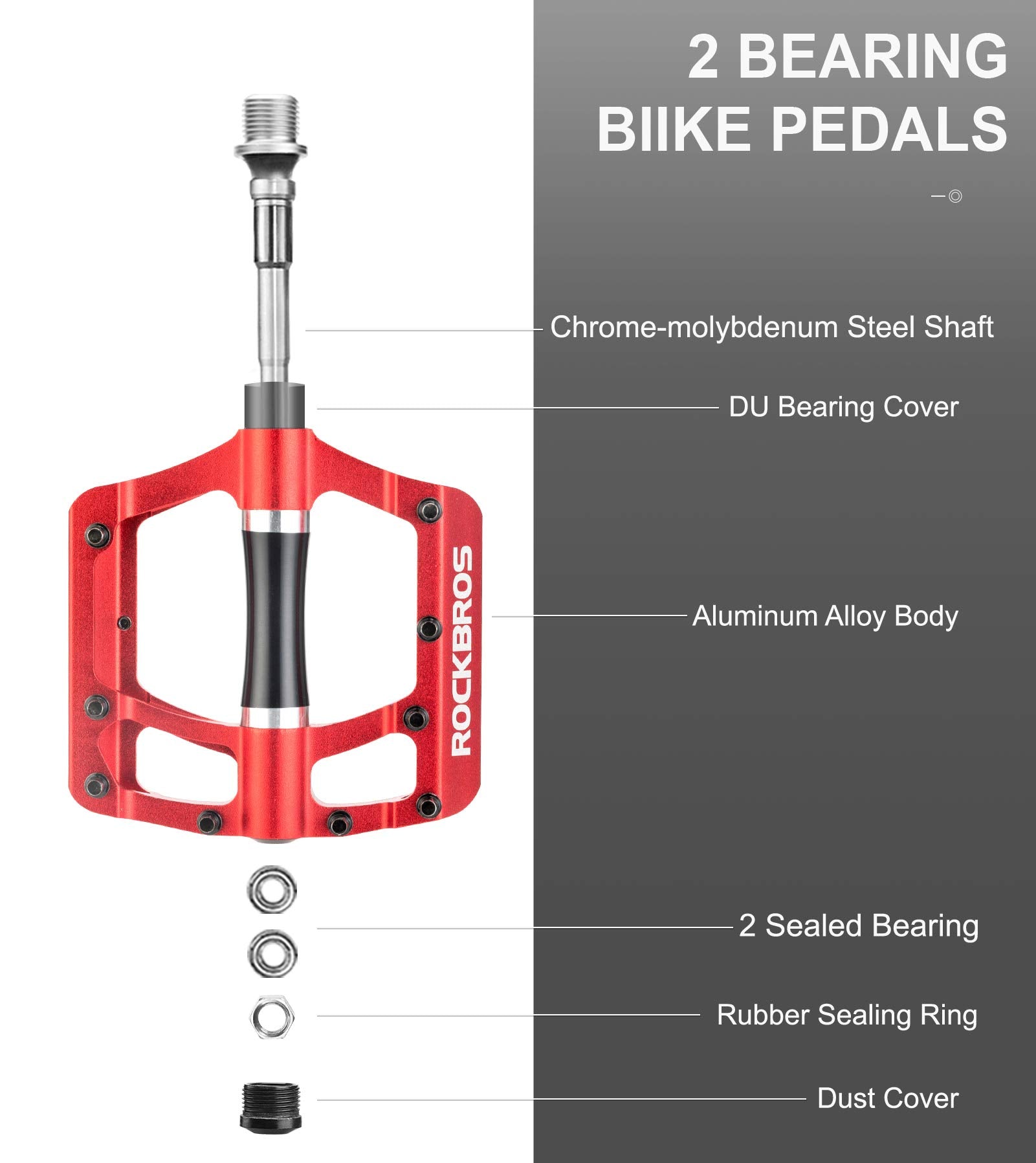 ROCKBROS MTB Pedals Platform Bike Pedal Aluminum 9/16" Bicycle Pedal Non-Slip Lightweight Flat Pedals for BMX Road Mountain Bikes - ROCKBROS