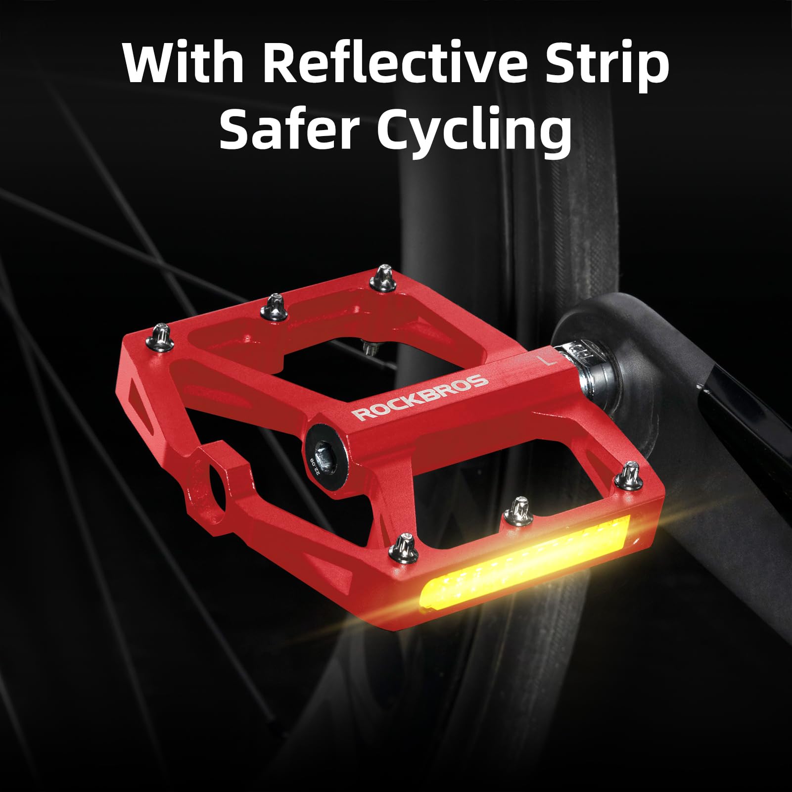 ROCKBROS MTB Reflective Aluminum Pedals 9/16" Sealed Bearing Lightweight - ROCKBROS