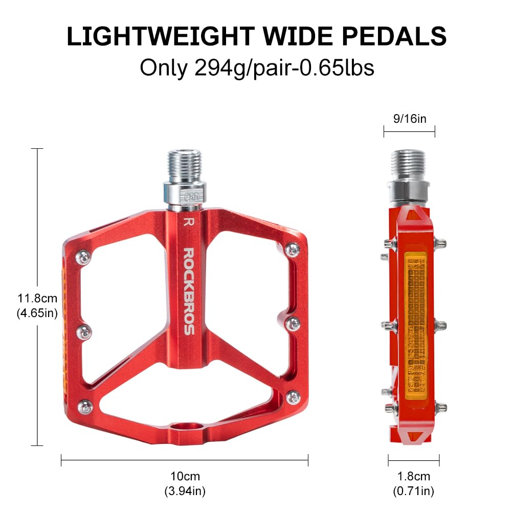 ROCKBROS MTB Reflective Aluminum Pedals 9/16" Sealed Bearing Lightweight - ROCKBROS