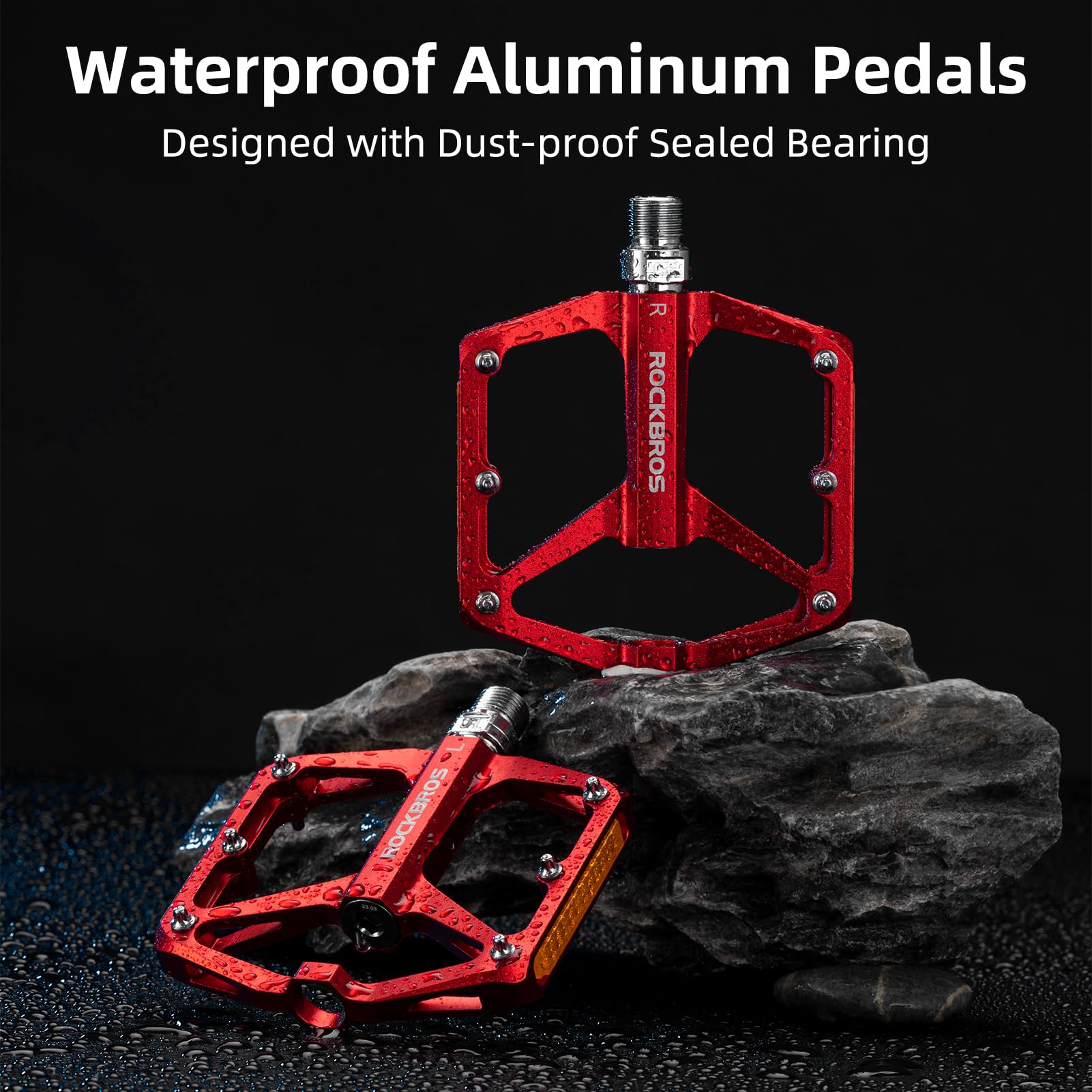ROCKBROS MTB Reflective Aluminum Pedals 9/16" Sealed Bearing Lightweight - ROCKBROS