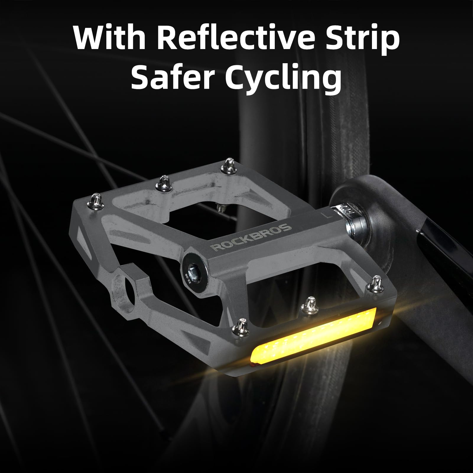 ROCKBROS MTB Reflective Aluminum Pedals 9/16" Sealed Bearing Lightweight - ROCKBROS
