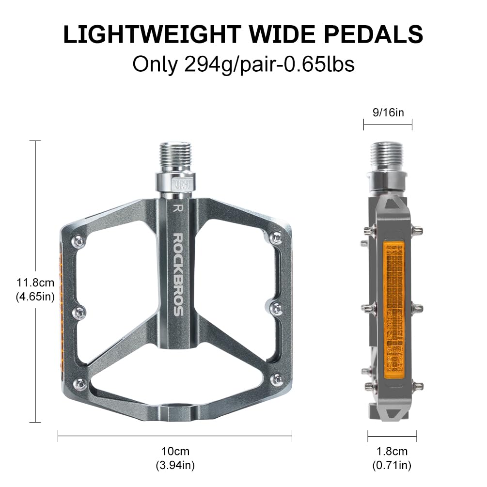 ROCKBROS MTB Reflective Aluminum Pedals 9/16" Sealed Bearing Lightweight - ROCKBROS