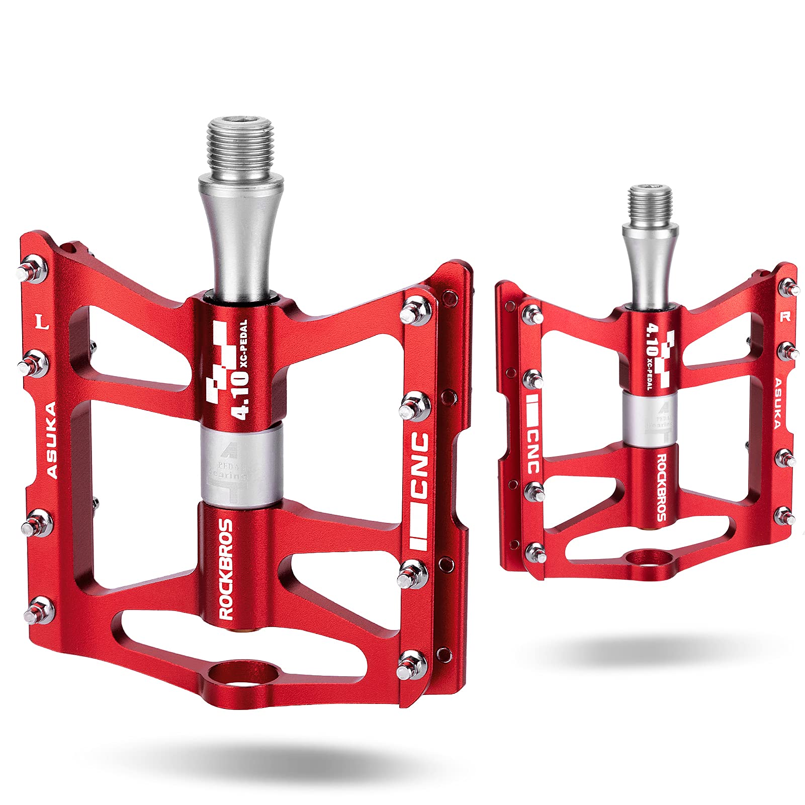 ROCKBROS 4 Bearings Mountain MTB Bike Pedals Platform Flat Aluminum Alloy 9/16" - ROCKBROS