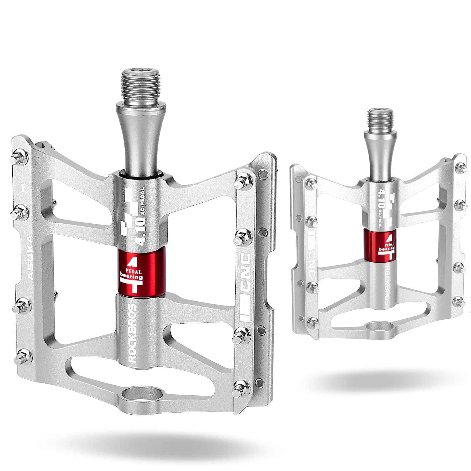 ROCKBROS 4 Bearings Mountain MTB Bike Pedals Platform Flat Aluminum Alloy 9/16" - ROCKBROS