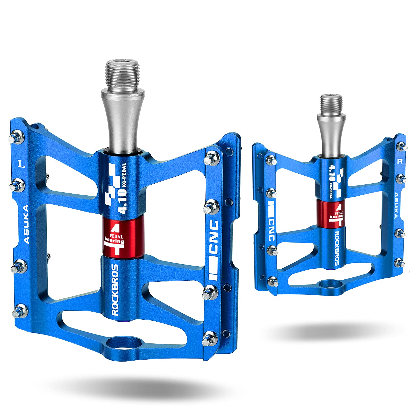 ROCKBROS 4 Bearings Mountain MTB Bike Pedals Platform Flat Aluminum Alloy 9/16" - ROCKBROS