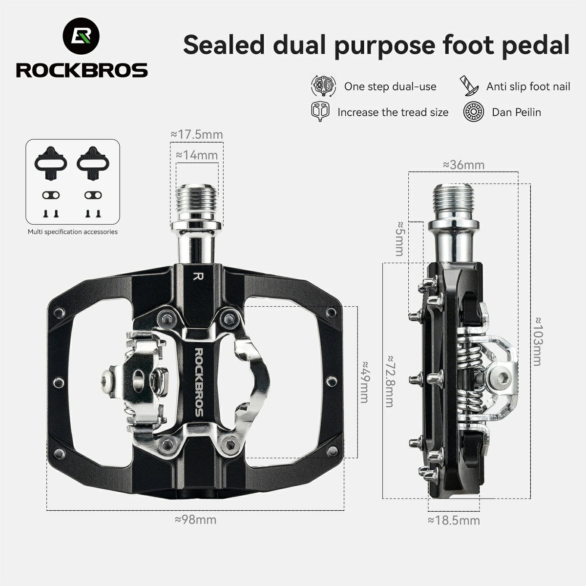 Dual‑Function Bike Pedals, SPD Compatible Flat & Clipless Bicycle Pedals for Mountain Road Bikes