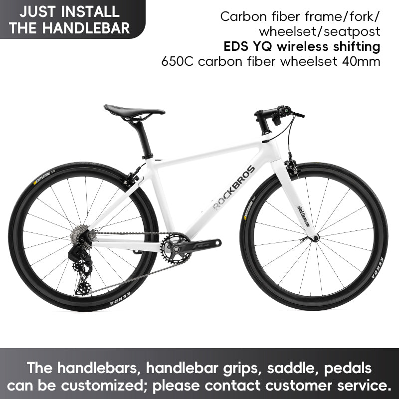 ROCKBROS T700 Carbon Fiber Aerodynamic Flat Road Bike V-brake Leisure City Bike Pink White