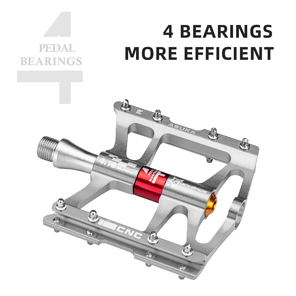 ROCKBROS 4 Bearings Mountain MTB Bike Pedals Platform Flat Aluminum Alloy 9/16" - ROCKBROS