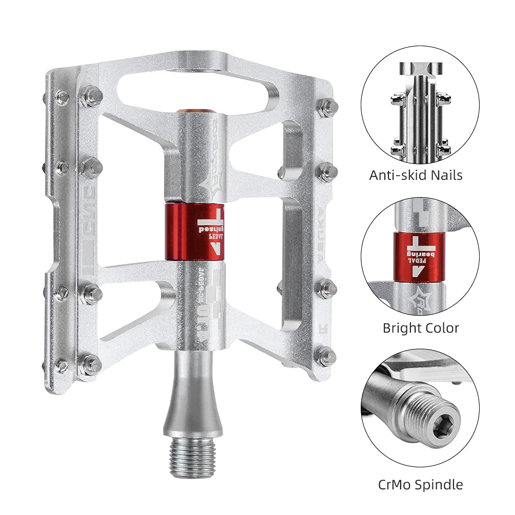 ROCKBROS 4 Bearings Mountain MTB Bike Pedals Platform Flat Aluminum Alloy 9/16" - ROCKBROS