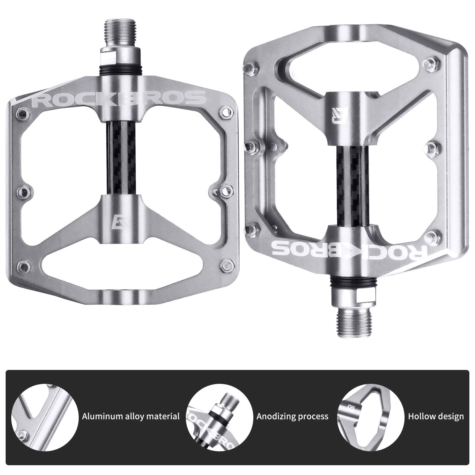 ROCKBROS Mountain MTB Bike Flat 9/16 Lightweight Carbon Fiber Sealed Bearing Pedals - ROCKBROS