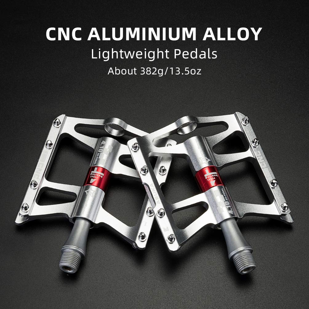ROCKBROS 4 Bearings Mountain MTB Bike Pedals Platform Flat Aluminum Alloy 9/16" - ROCKBROS