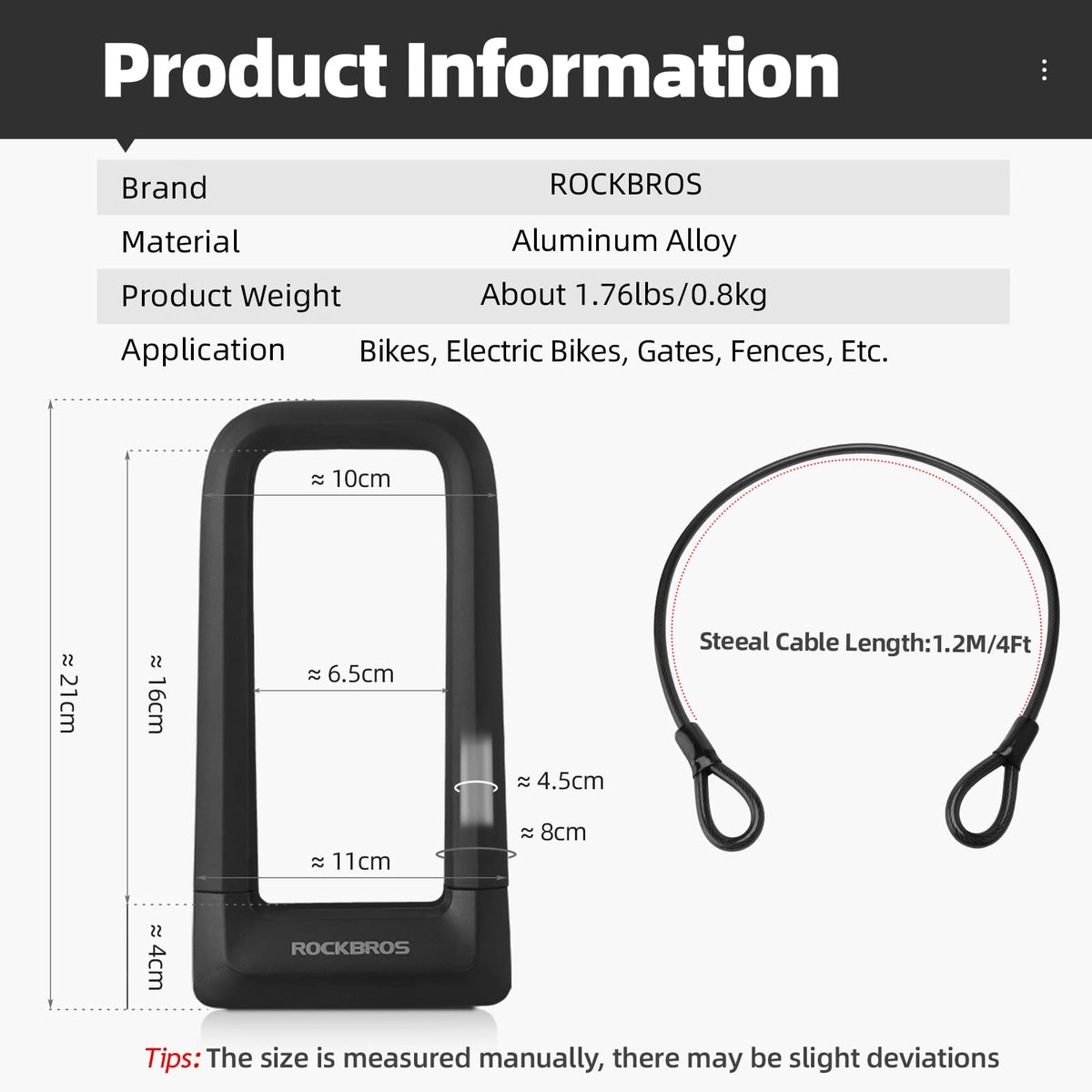 ROCKBROS Antivol pliable pour vélo, haute sécurité 104 cm ROCKBROS Antivol pliable pour vélo, haute sécurité 104 cm