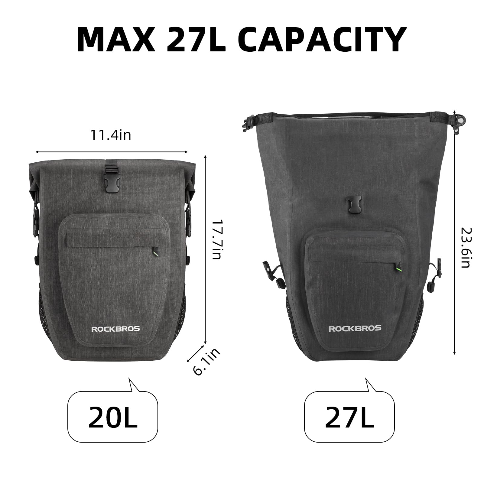 ROCKBROS 27L Waterproof Bike Pannier Bag  Grocery Touring Cycling Large Capacity Rear Rack Bag